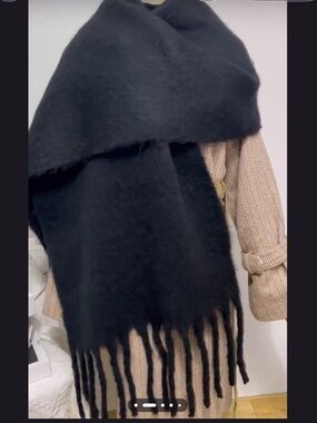 Black Mohair XL Thick Winter Scarf